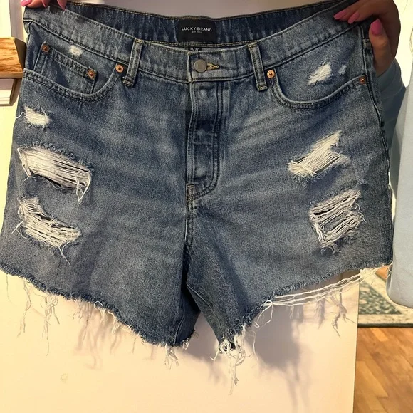 Lucky Brand Women's Ripped Jean Shorts - Light Blue - Picture 3 of 7